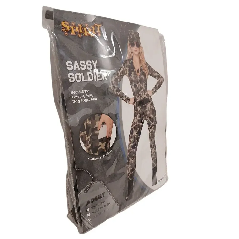 Army Costume Women`s‎ Sz L Military Soldier Camouflage Bodysuit & Hat Halloween - Picture 16 of 16